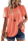 Womens Crewneck Crochet Lace Boho Top - Lightweight Summer 2025