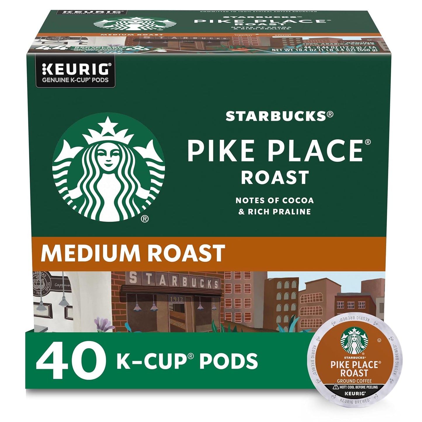 Starbucks Pike Place K-Cup Pods (40 count) Energizing Medium Roast