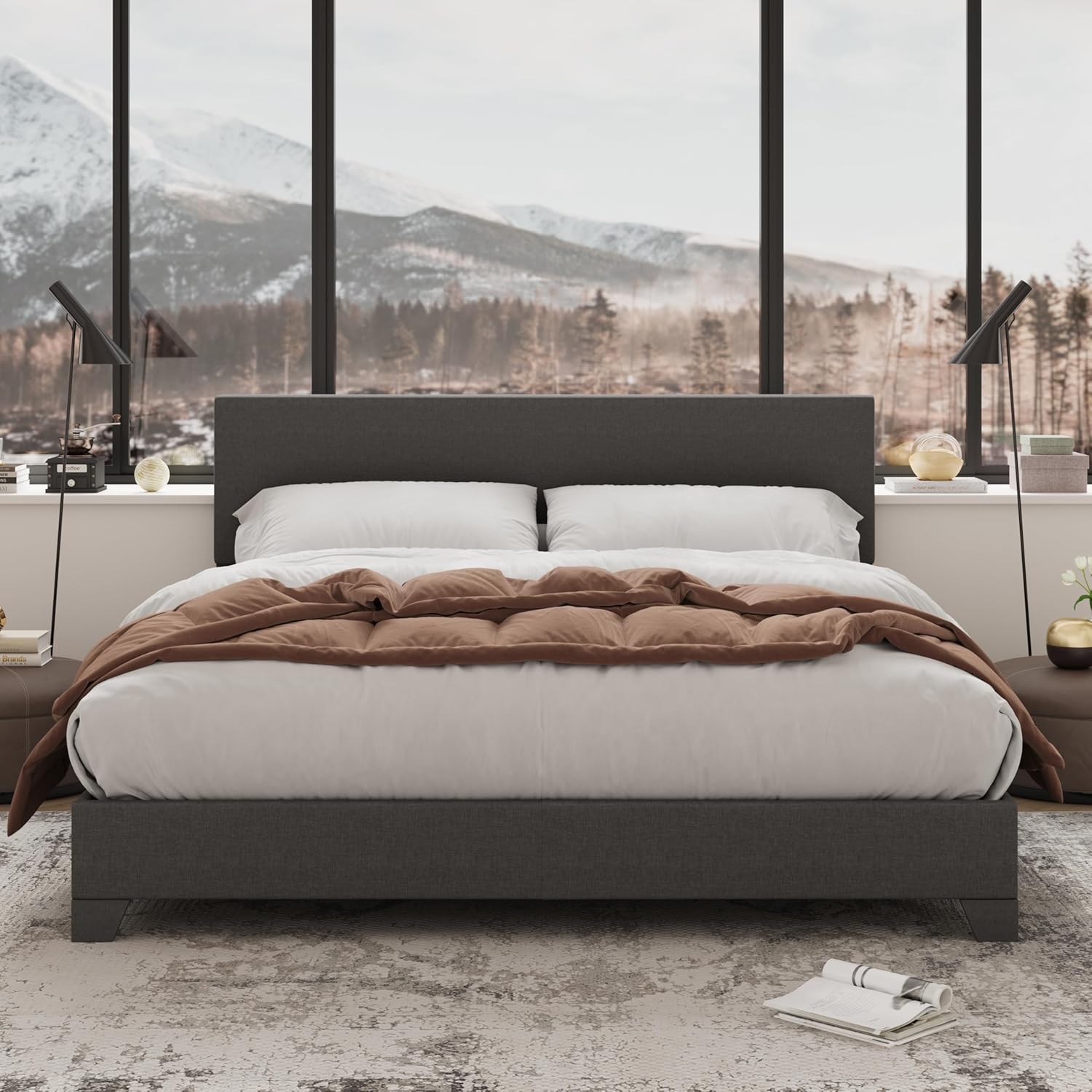 Allewie Full Size Bed Frame with Adjustable Headboard for Comfort