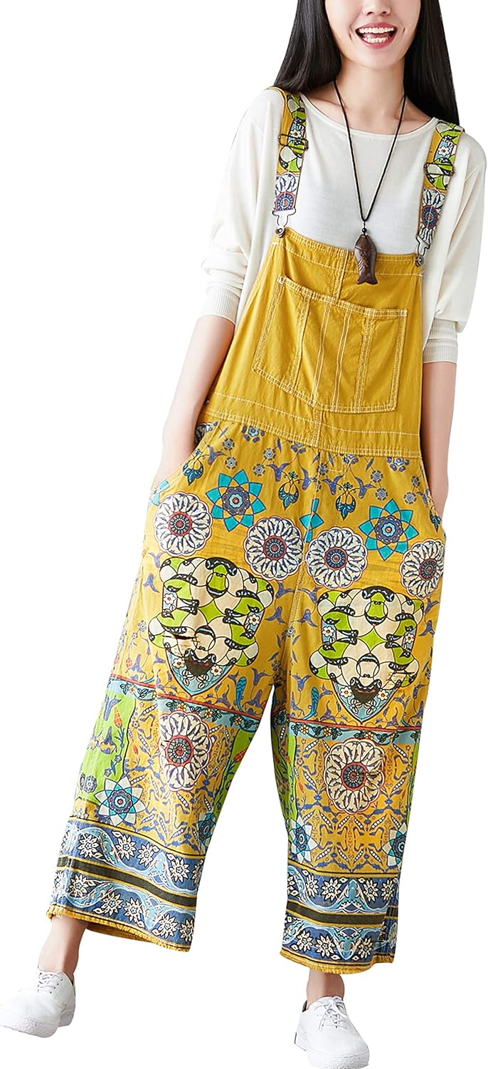 Yeokou Women's Loose Baggy Denim Wide Leg Jumpsuit Rompers