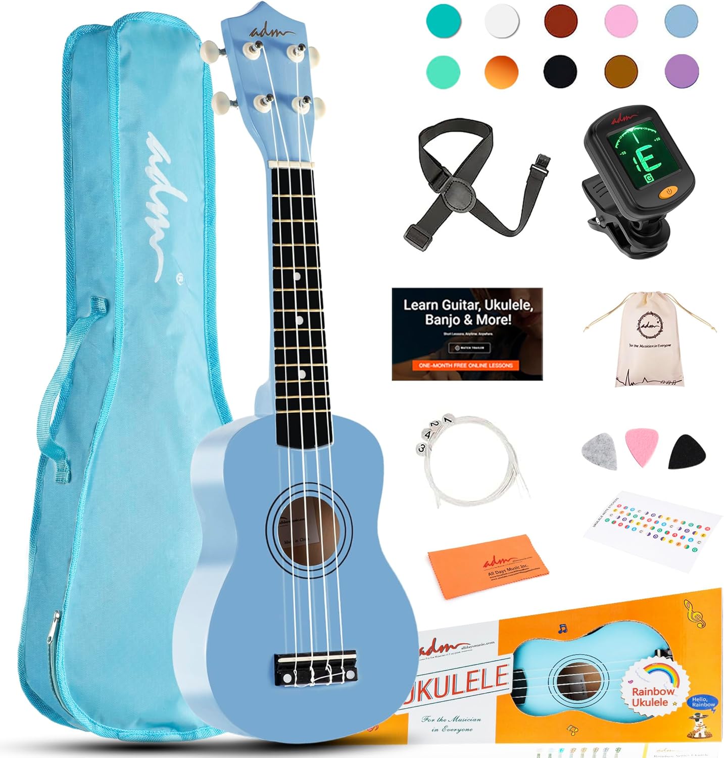 ADM Ukulele for Beginners - 21 Inch Hawaiian Wood Ukelele Kit