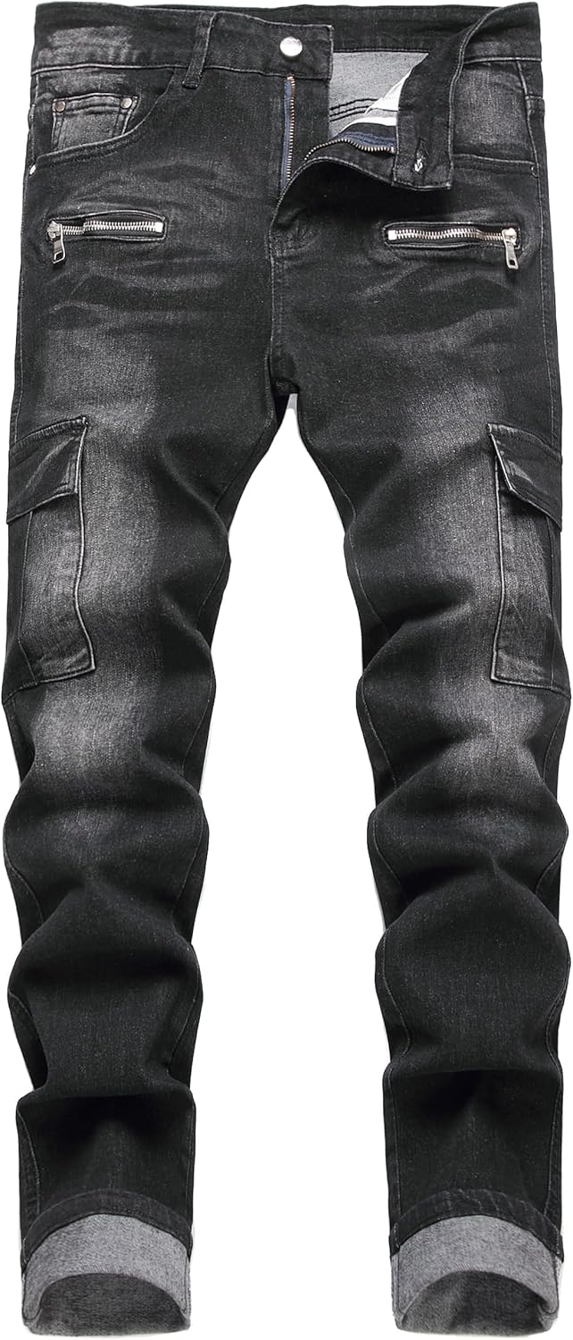Men's Slim Fit Stretch Jeans Ripped Skinny Fashion Denim Pants