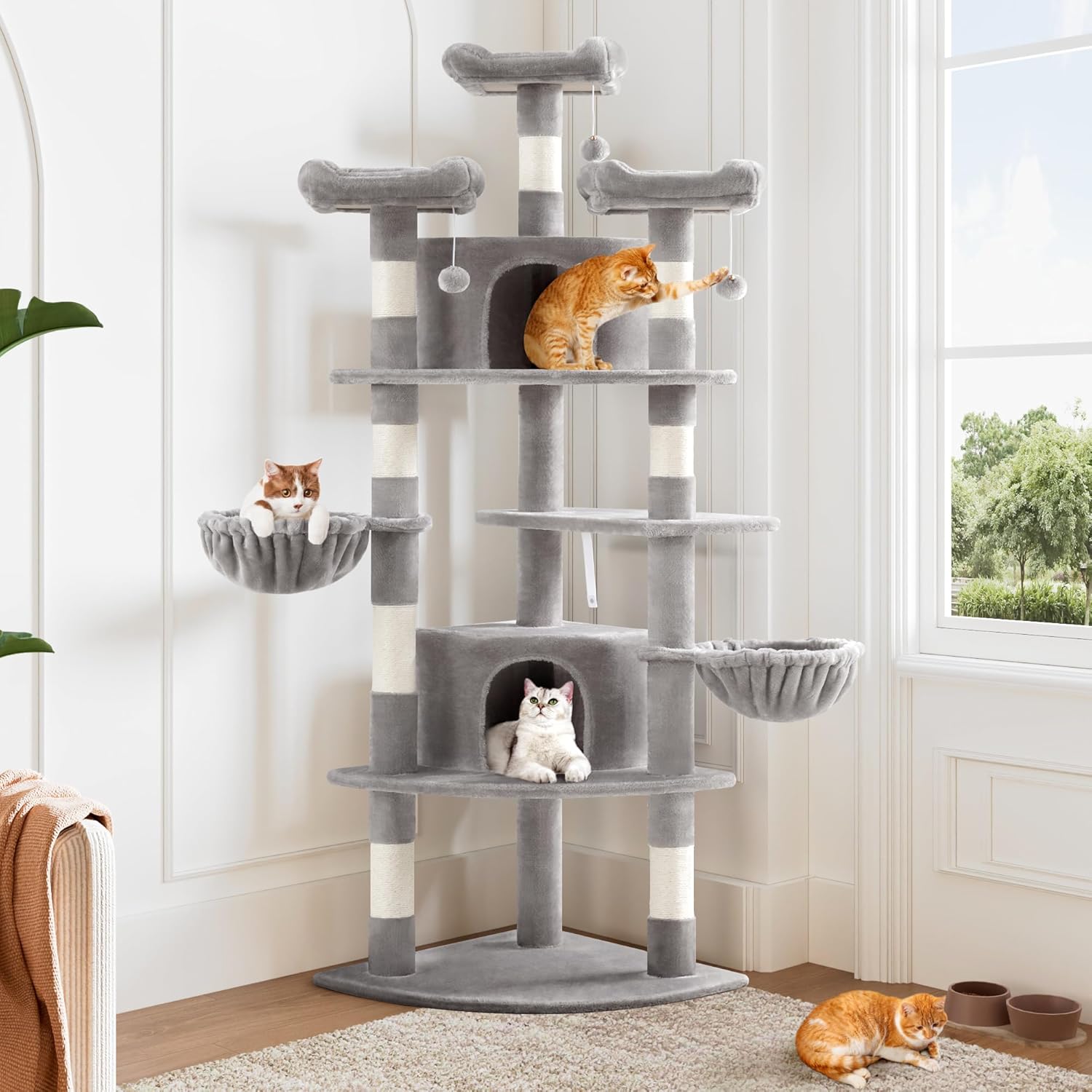 Fan-Shaped Space-Saving Cat Tower for Indoor Kitties