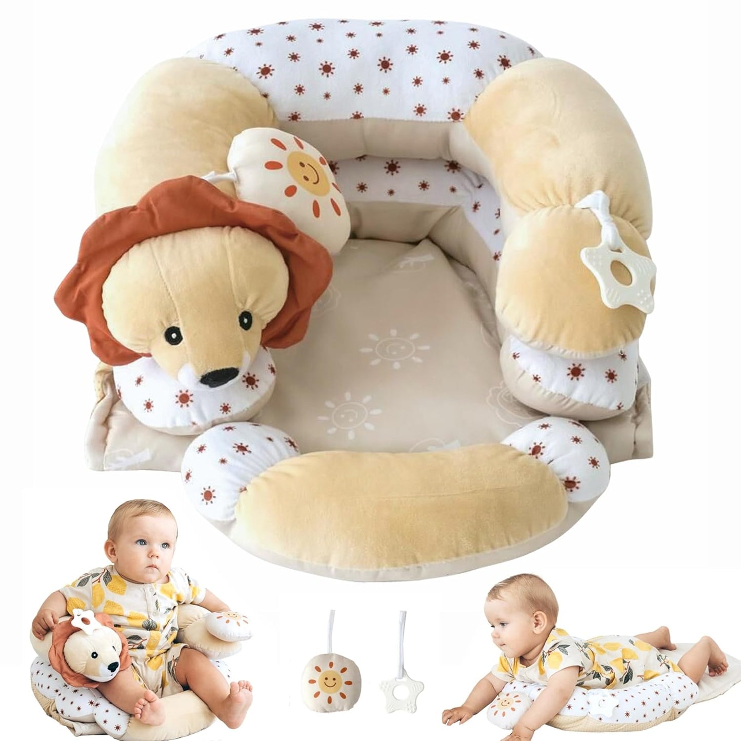 2-in-1 Tummy Time Mat for Newborns with Sensory Toys and Support