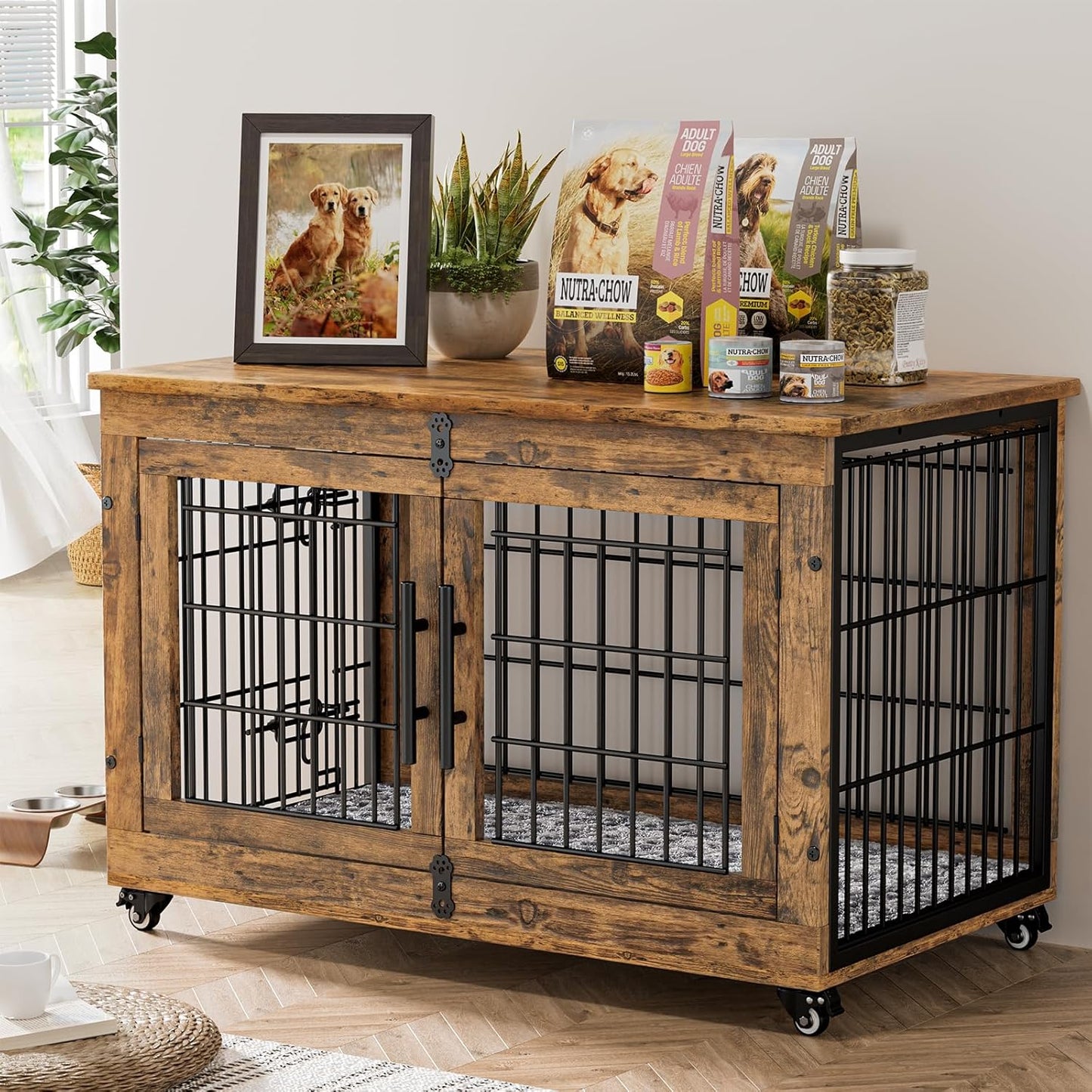Lulive Dog Crate Furniture: Stylish Indoor Kennel with Double Doors