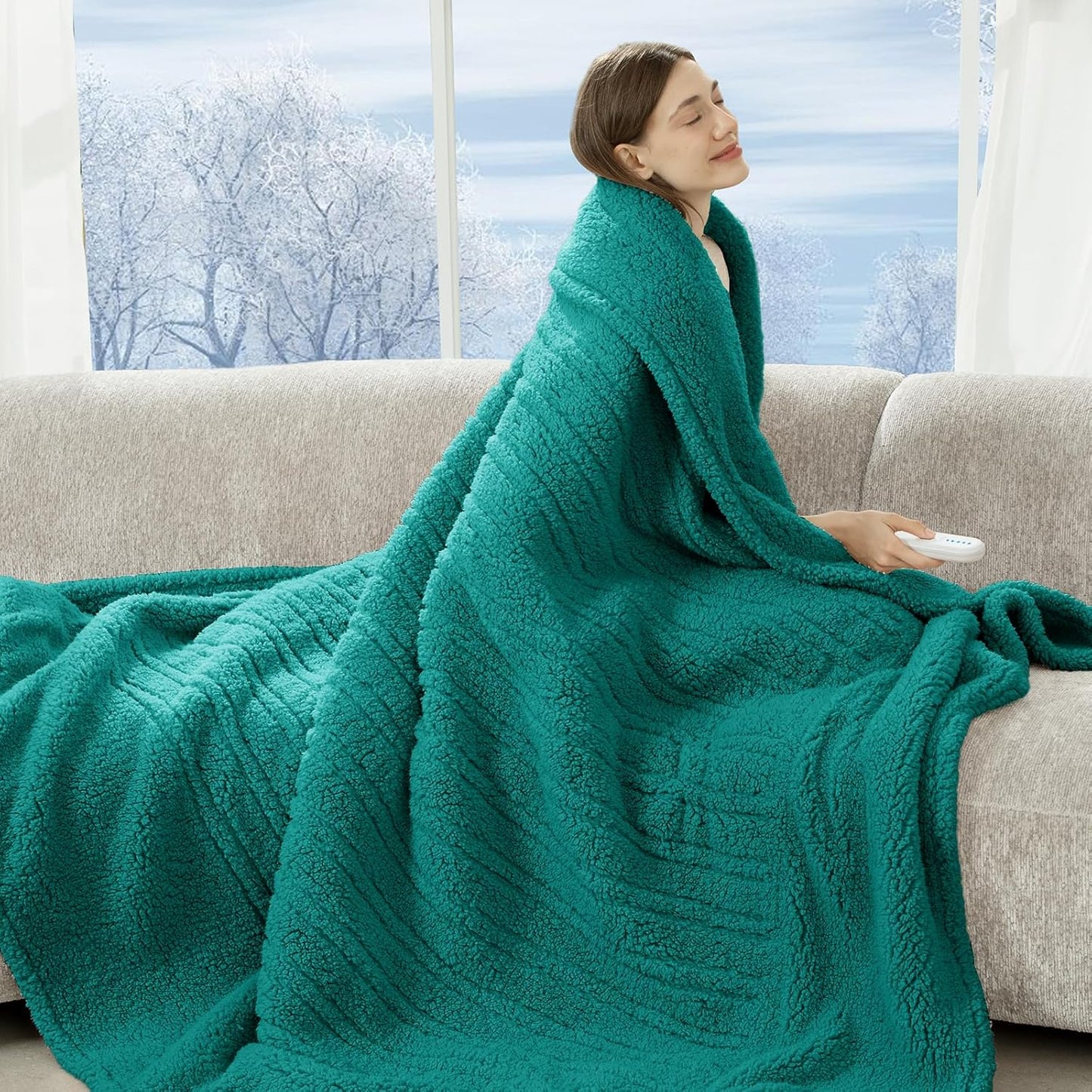 Heated Blanket Twin 62inX84in - Soft Double Sided Sherpa
