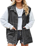 PAODIKUAI Women's Oversized Denim Vest Mid Long Jean Vest - Casual