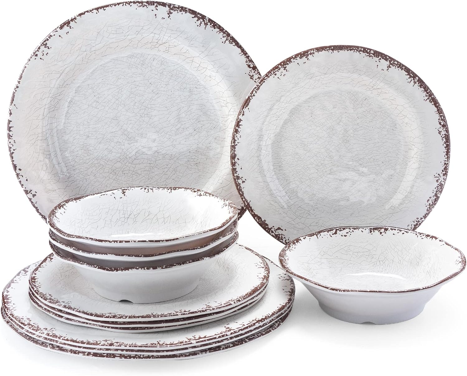 LEHAHA Vintage White Melamine Dinnerware Set for Outdoor Use