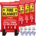Fire Blanket 4 Pack 40 x 40 in with Hooks and Gloves - Home Safety