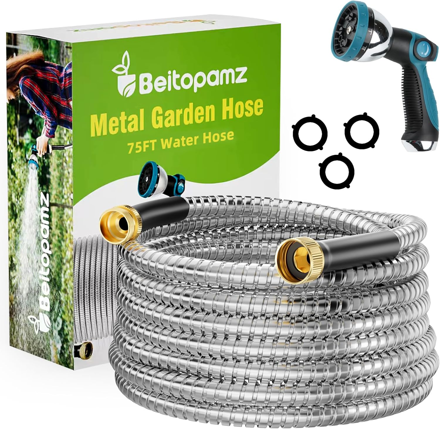 Garden Hose 75 ft, Flexible Stainless Steel Metal Water Hose