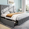 Light Grey King Platform Bed Frame with 4 Storage Drawers - Adjustable