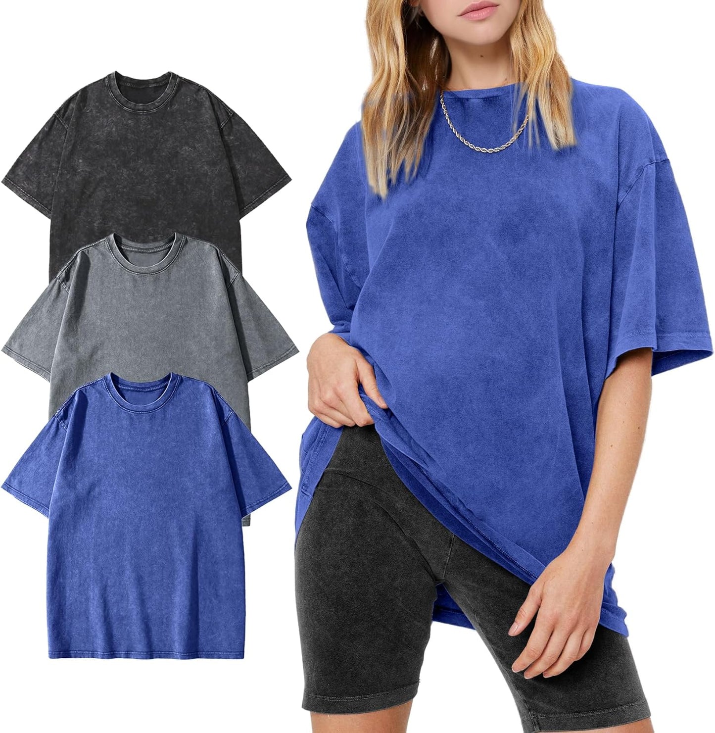 Oversized Women's T-Shirts 3 Pcs Cotton Vintage Summer Tops