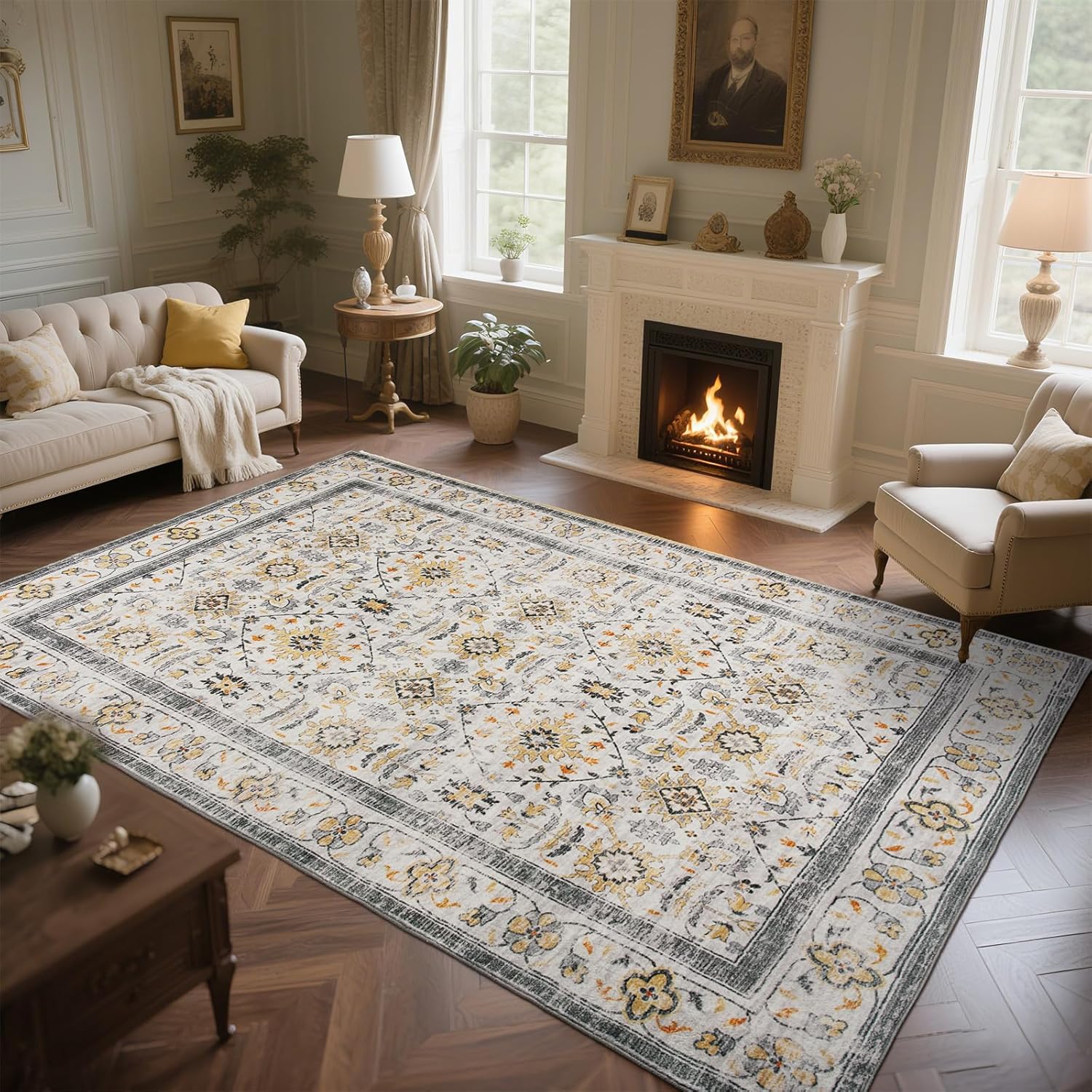 Zentavio 9x12 Washable Area Rugs for Vintage Living Room Style