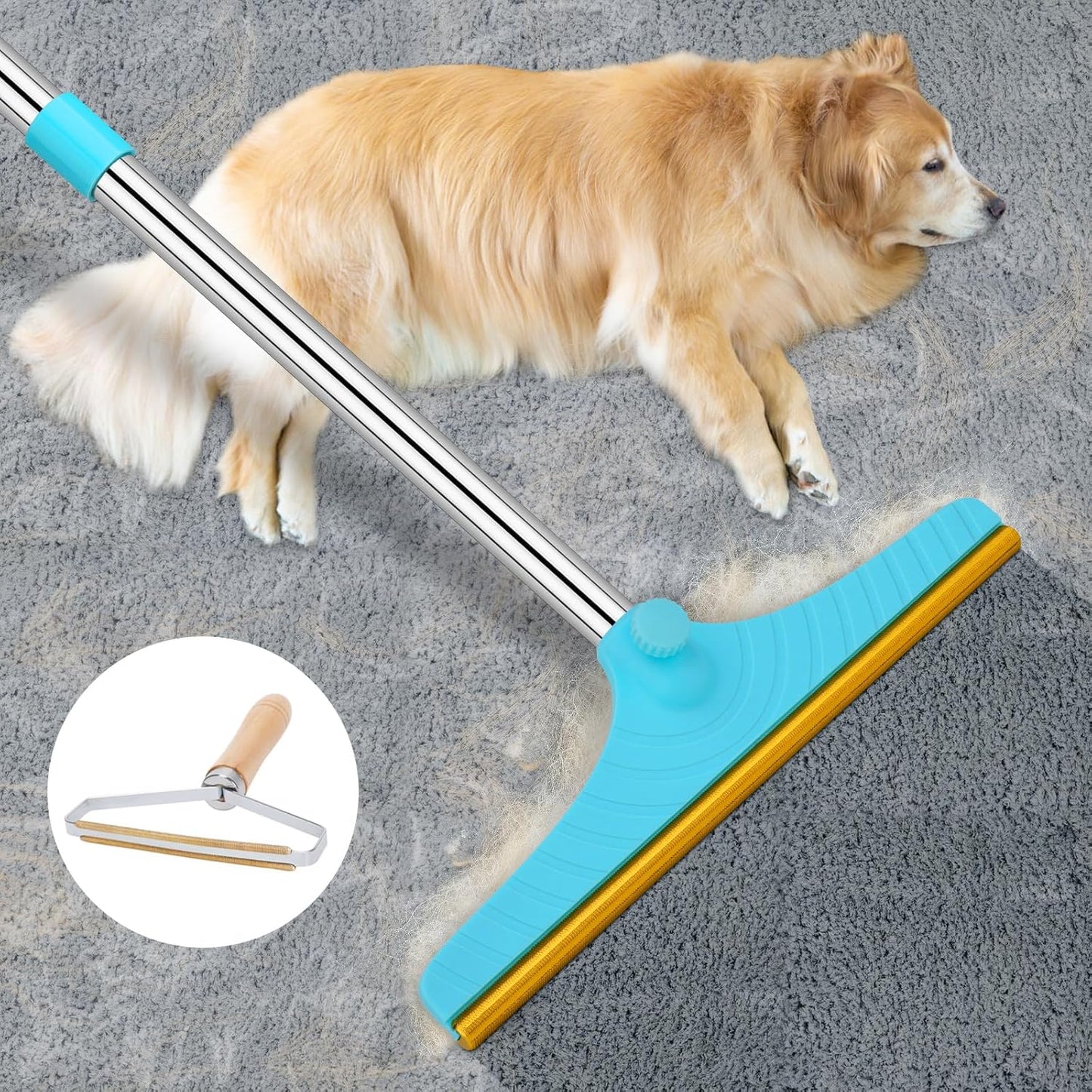 Carpet Rake for Pet Hair Removal - 60 Long Handle Tool