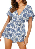 AIMCOO Women's Floral Deep V-Neck Romper - Flattering Summer Style