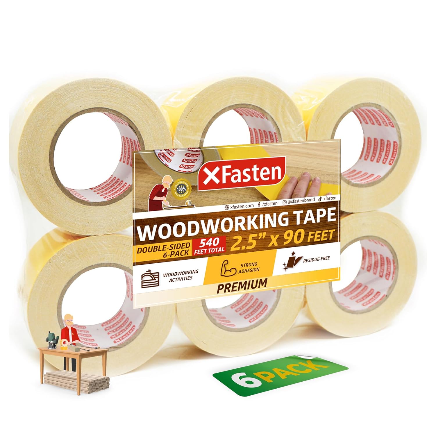 XFasten Double Sided Woodworking Tape for Strong Adhesion