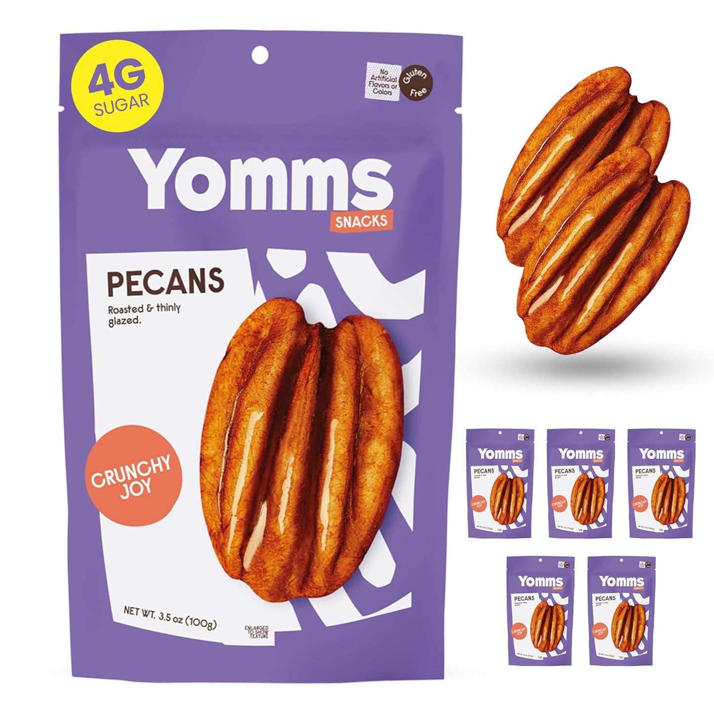 Yomms Crunchy Joy Pecans Halves - Healthy Low Sugar Snack
