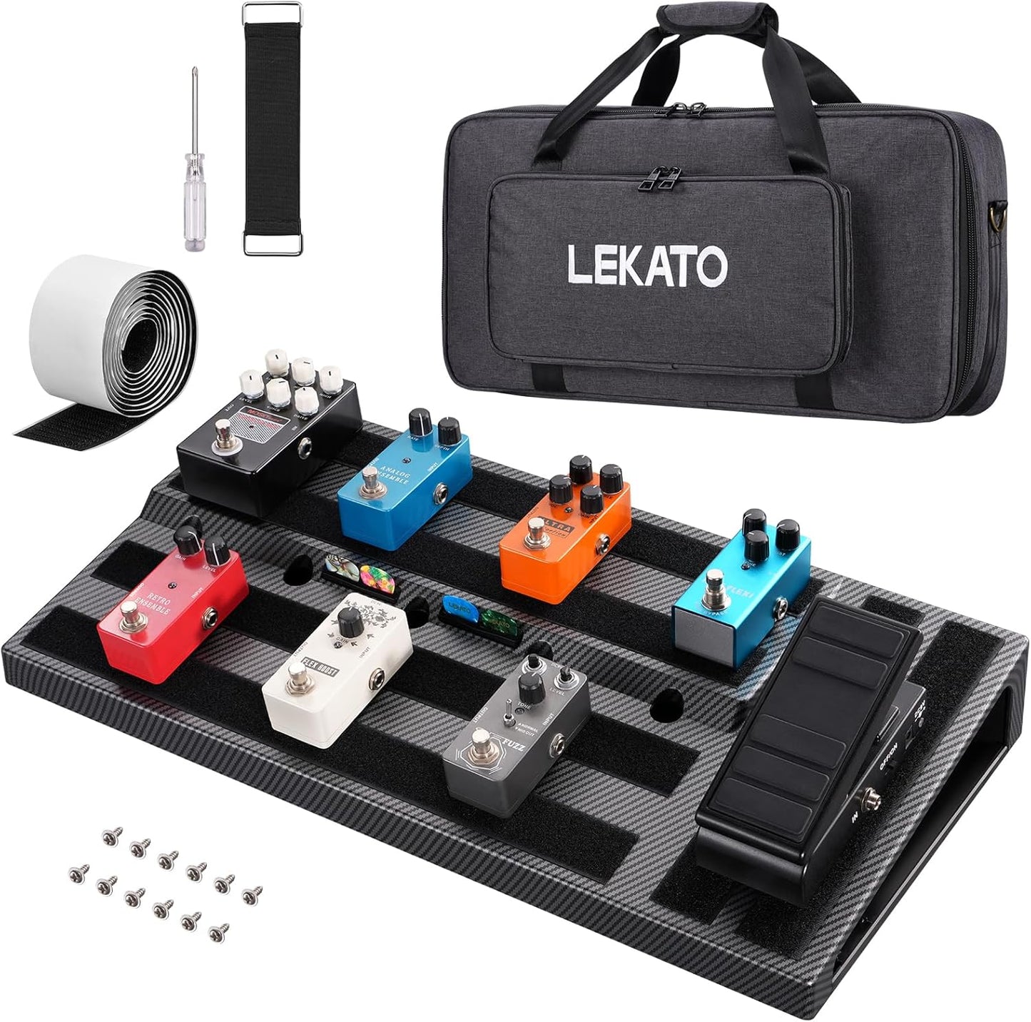 LEKATO Guitar Pedal Board with Built-in Compartment and Bag