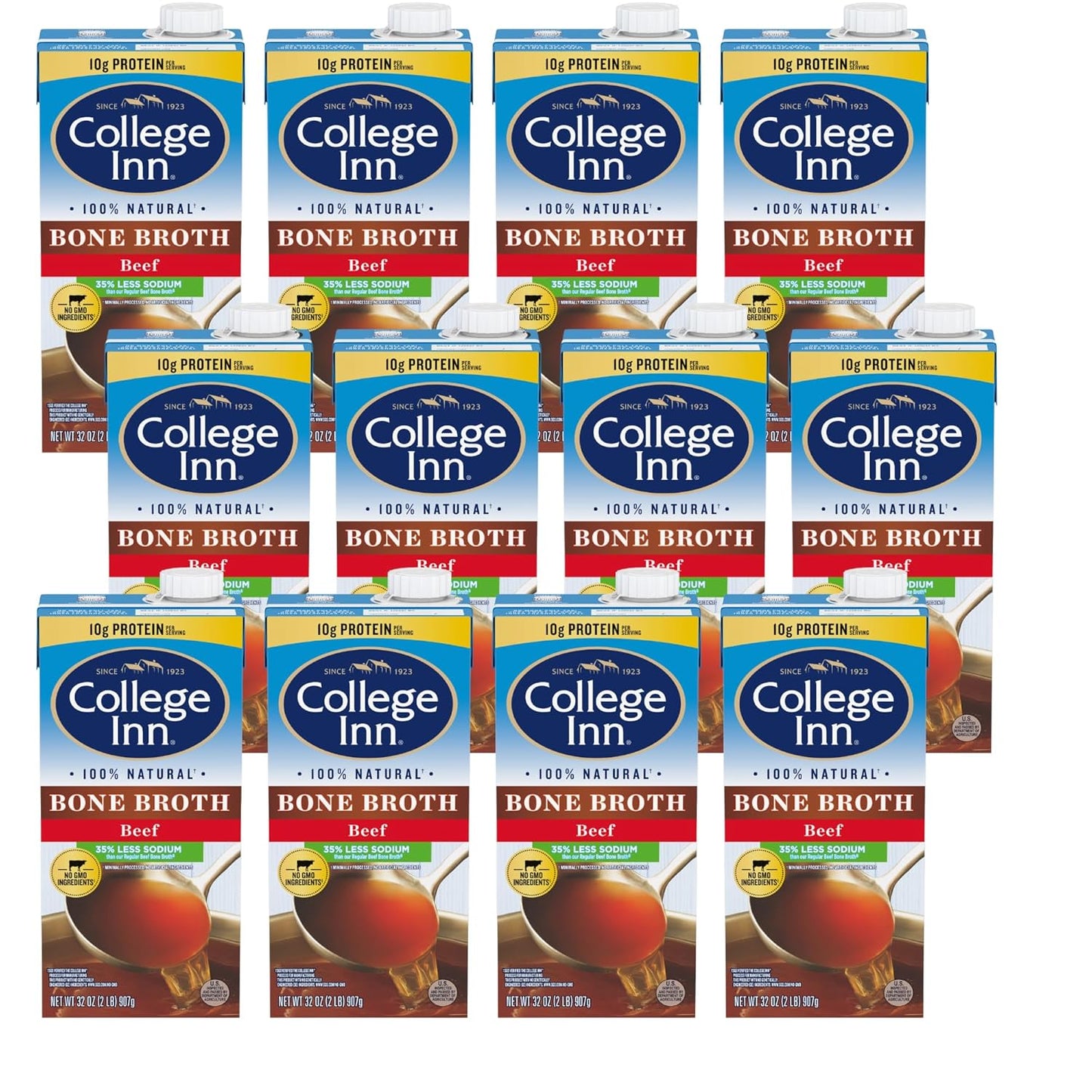 COLLEGE INN Reduced Sodium Beef Bone Broth, 12 Pack, 32 oz