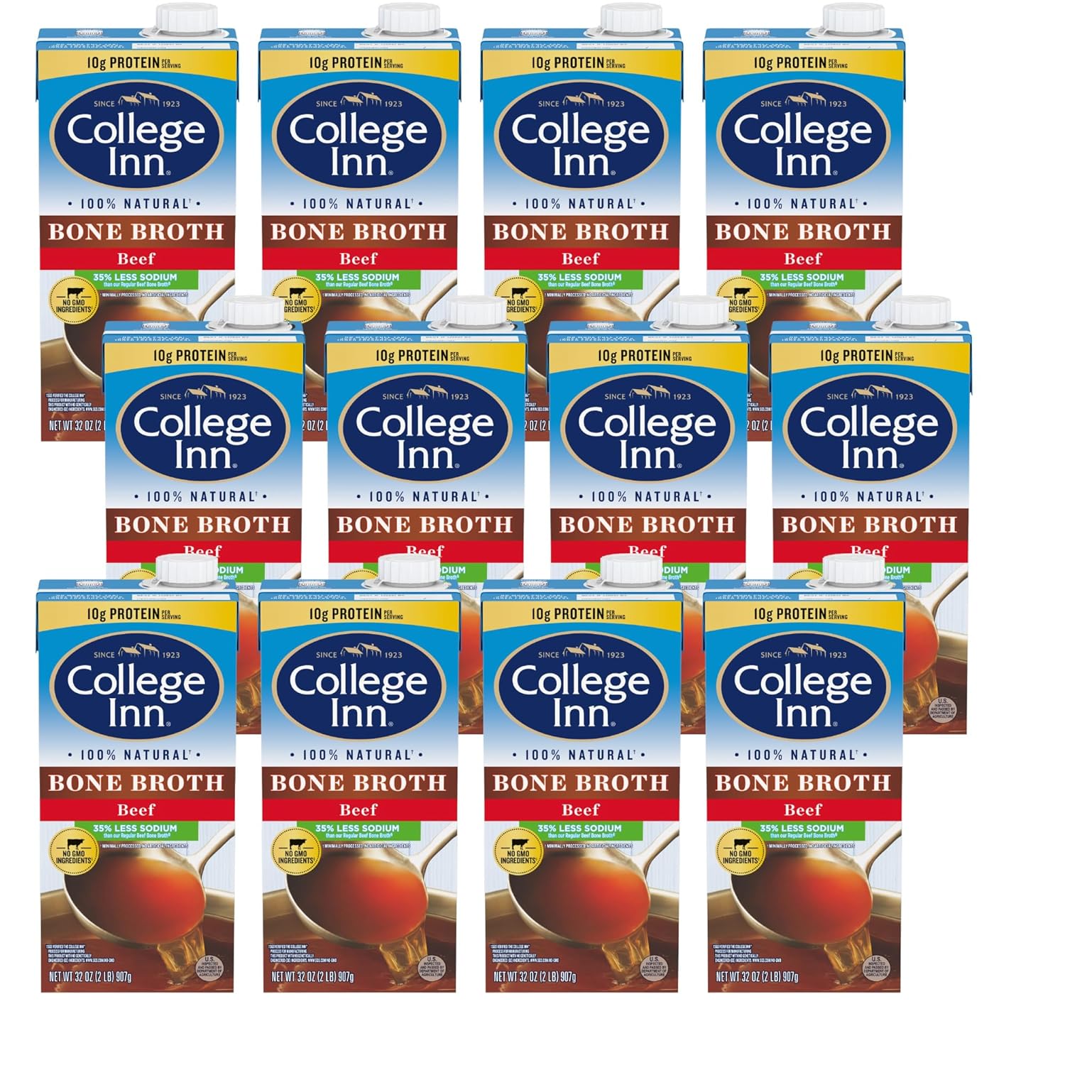 COLLEGE INN Reduced Sodium Beef Bone Broth, 12 Pack, 32 oz