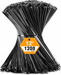 1200pcs Black Cable Zip Ties 12 in - Heavy Duty 50lb