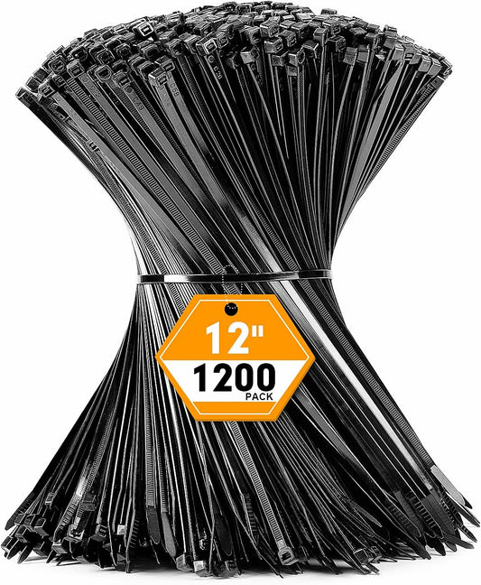 RAZCC 12 Inch Black Cable Ties - Strong 50lb Tensile Strength, Indoor & Outdoor Use!