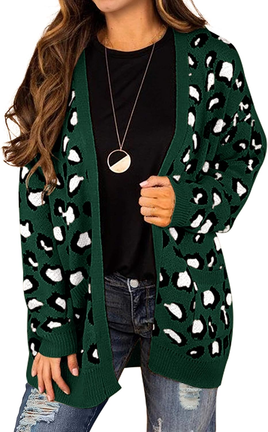GRECERELLE Women's Long Sleeve Loose Knit Cardigan Sweater Coat