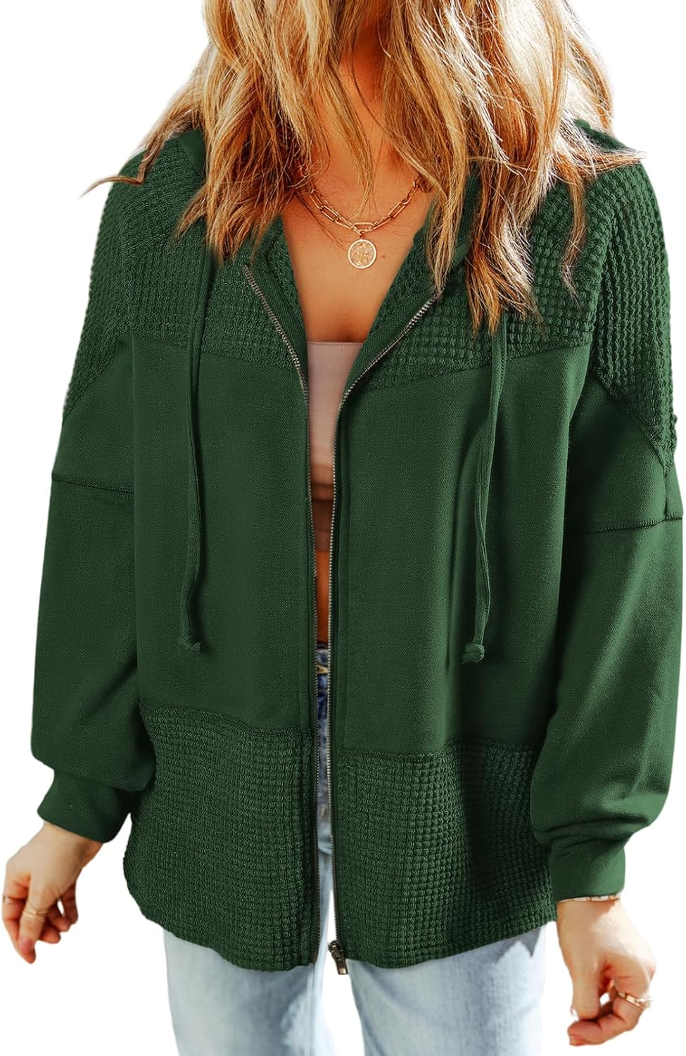 Waffle Knit Hoodies for Women Zip Up Jackets Casual Fall Wear