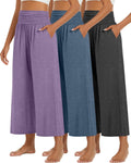 Wide Leg Cropped Pants for Women - High Waist Palazzo 3-Pack Yoga