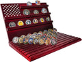 Challenge Coin Display Stand 13-Row Solid Wood Holder - Sloped Base