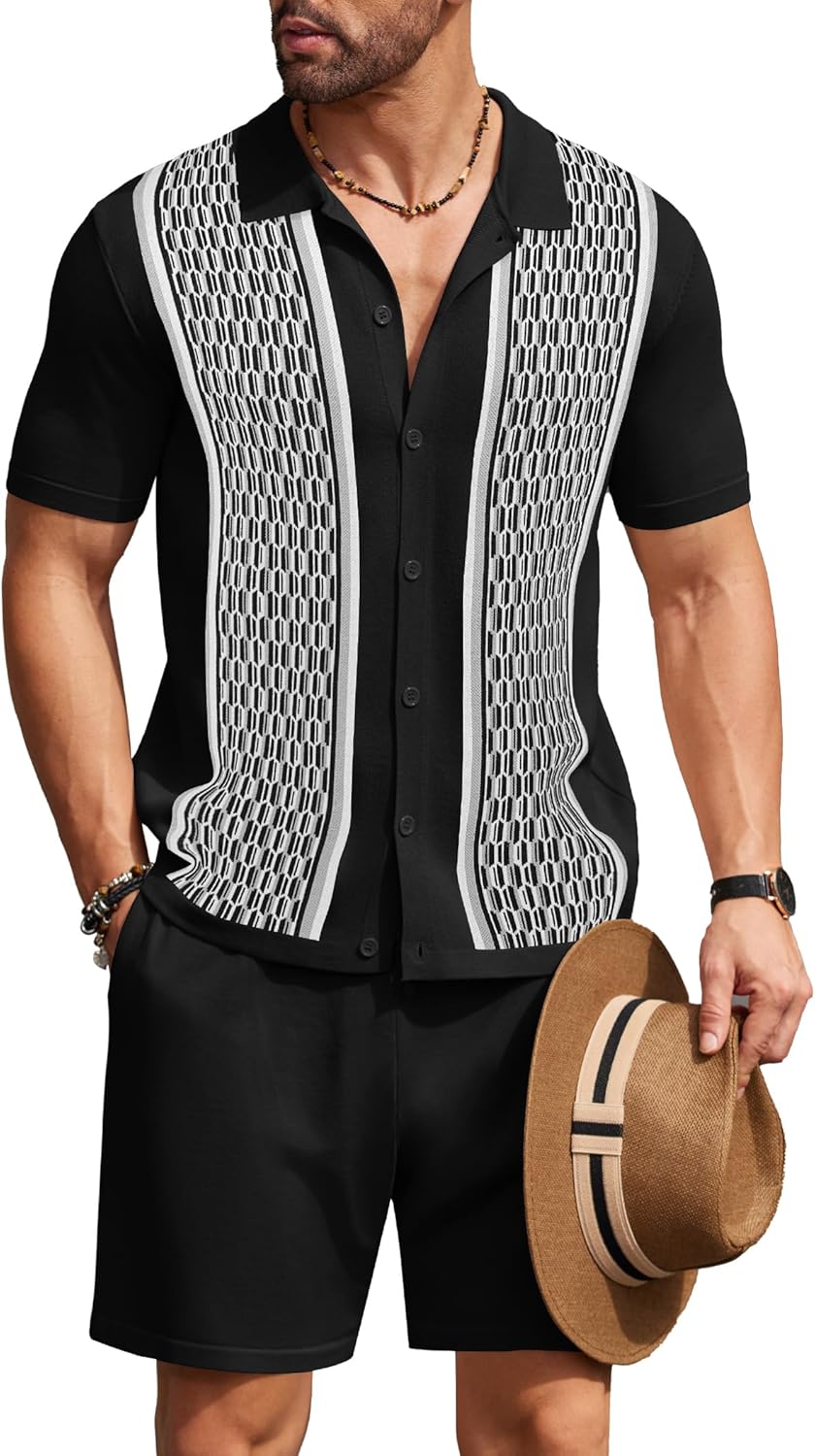 COOFANDY Men's Vintage 2 Piece Outfit for Summer Style