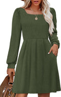 Womens Knit Sweater Dress with Pockets Square Neck - Cozy Everyday can