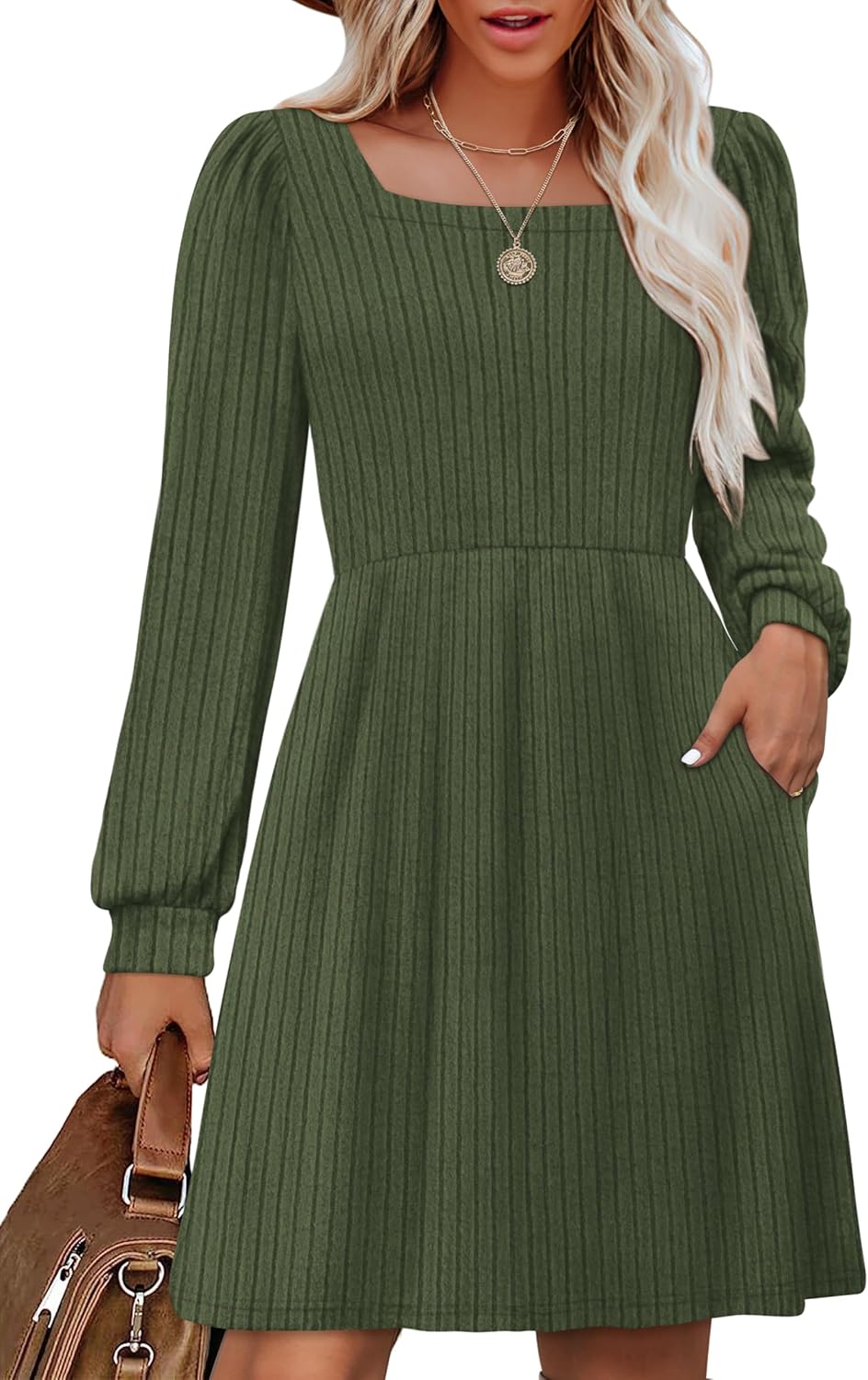 OFEEFAN Womens Knit Sweater Dress with Pockets for Style