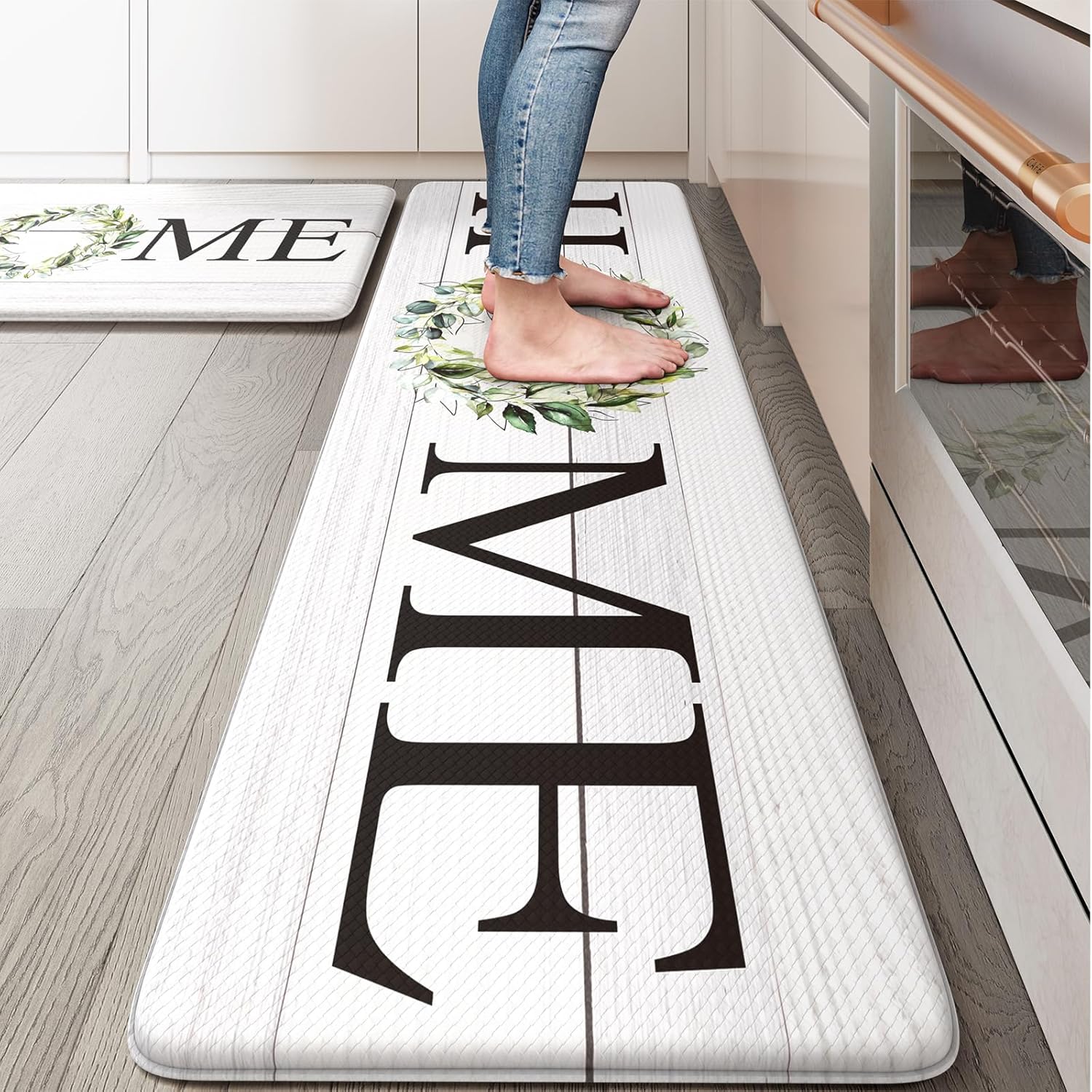 KIMODE Farmhouse Kitchen Mat Set - Anti Fatigue Non-Skid Rug