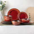 Ceramic Dinnerware Set 12 pcs for 4 - Embossed Stoneware Elegance