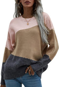 ECOWISH Women Color Block Knit Pullover Sweater - Comfortable Casual