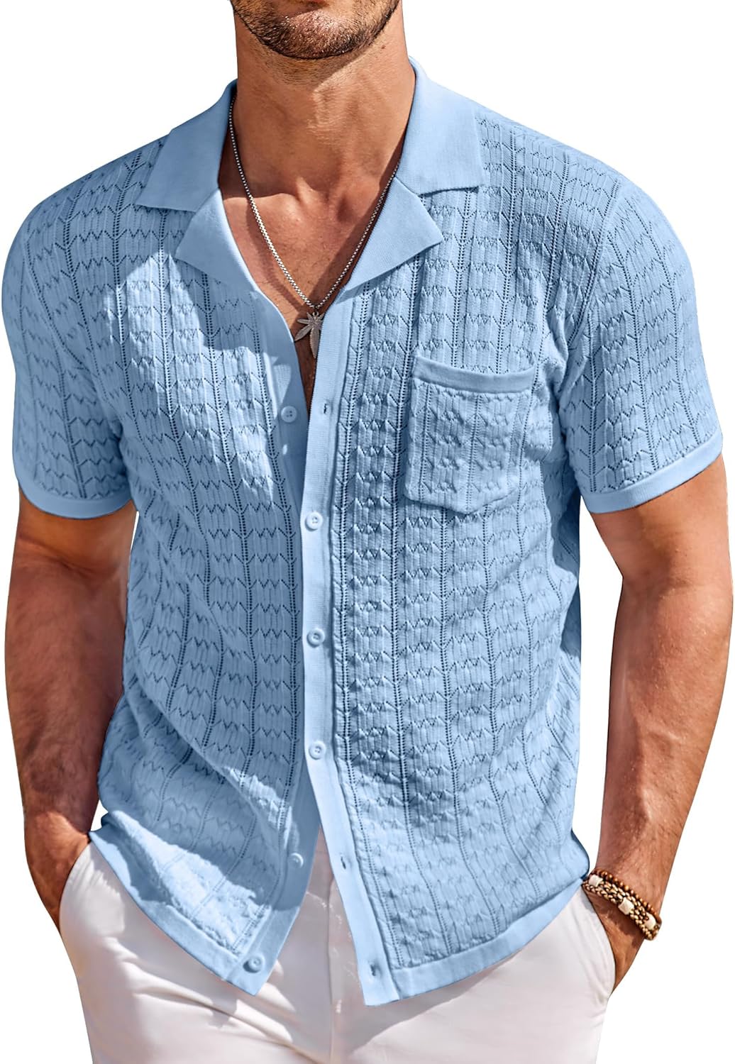COOFANDY Men's Knit Button Down Shirt for Summer Beach Style
