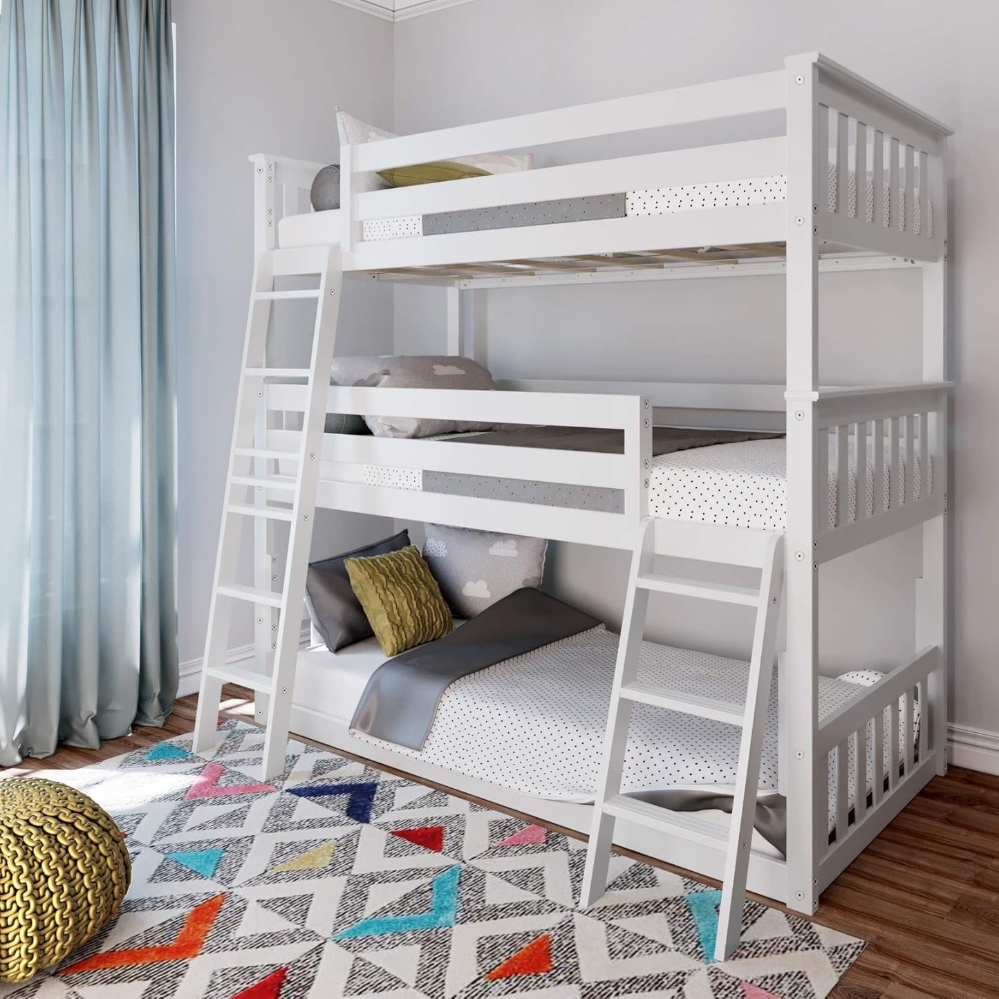 Max & Lily Triple Twin Bunk Bed - Solid Wood Frame for Kids