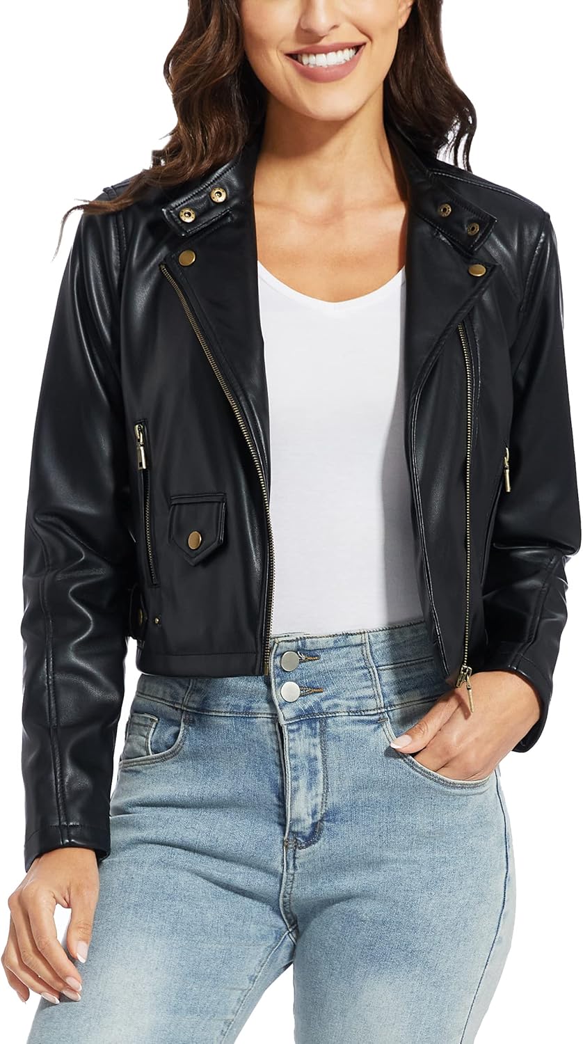 Fahsyee Women's Faux Leather Jackets for Stylish Biker Look