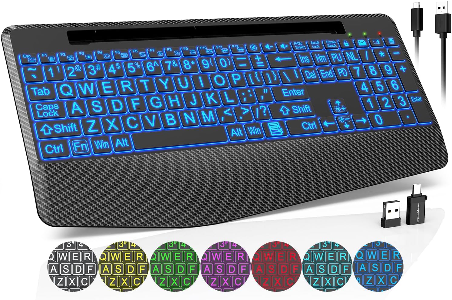 Rechargeable Wireless Keyboard: Ergonomic, Colorful Backlit, Silent Keys