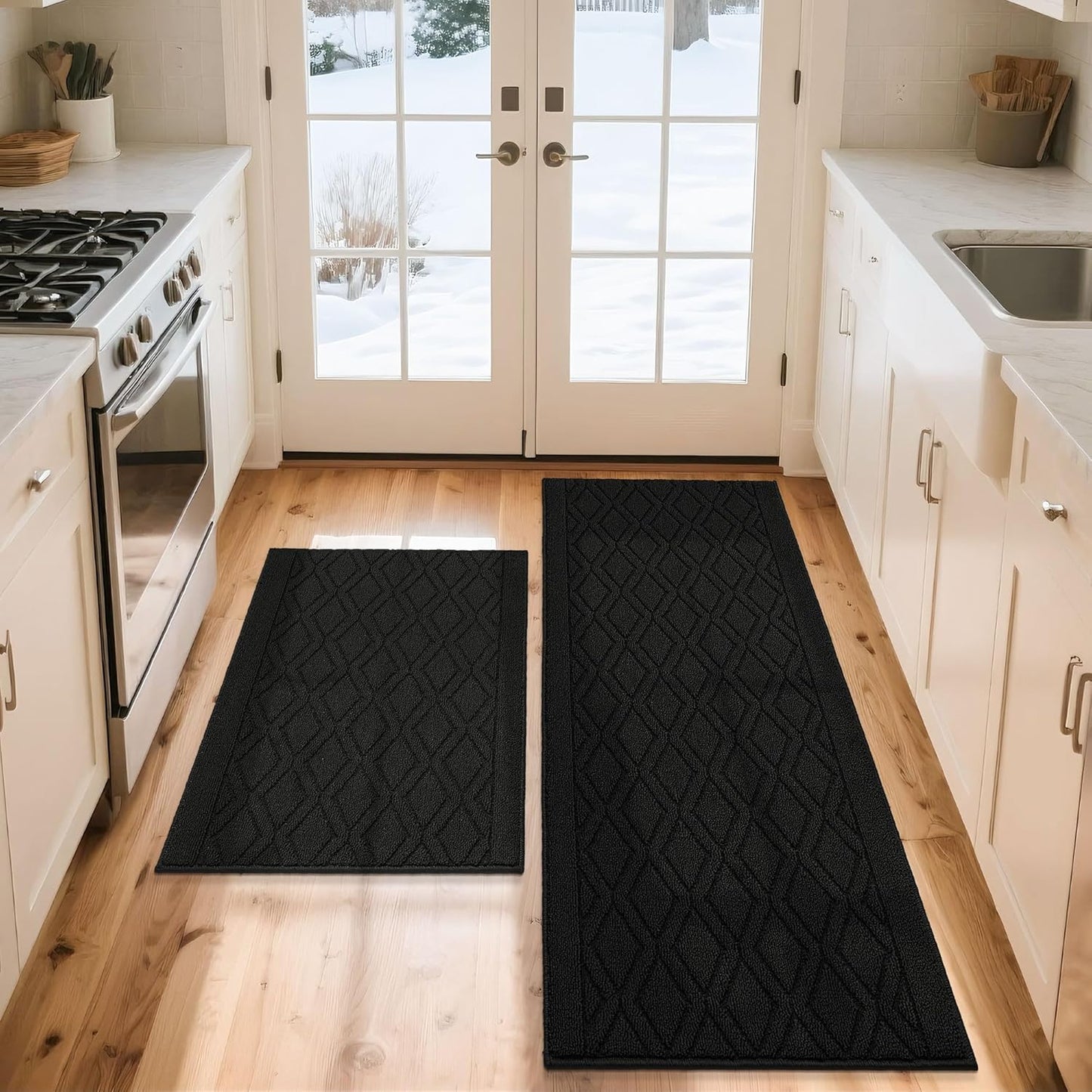 COSY HOMEER Kitchen Rugs Sets Non-Slip Washable Mats for Floors