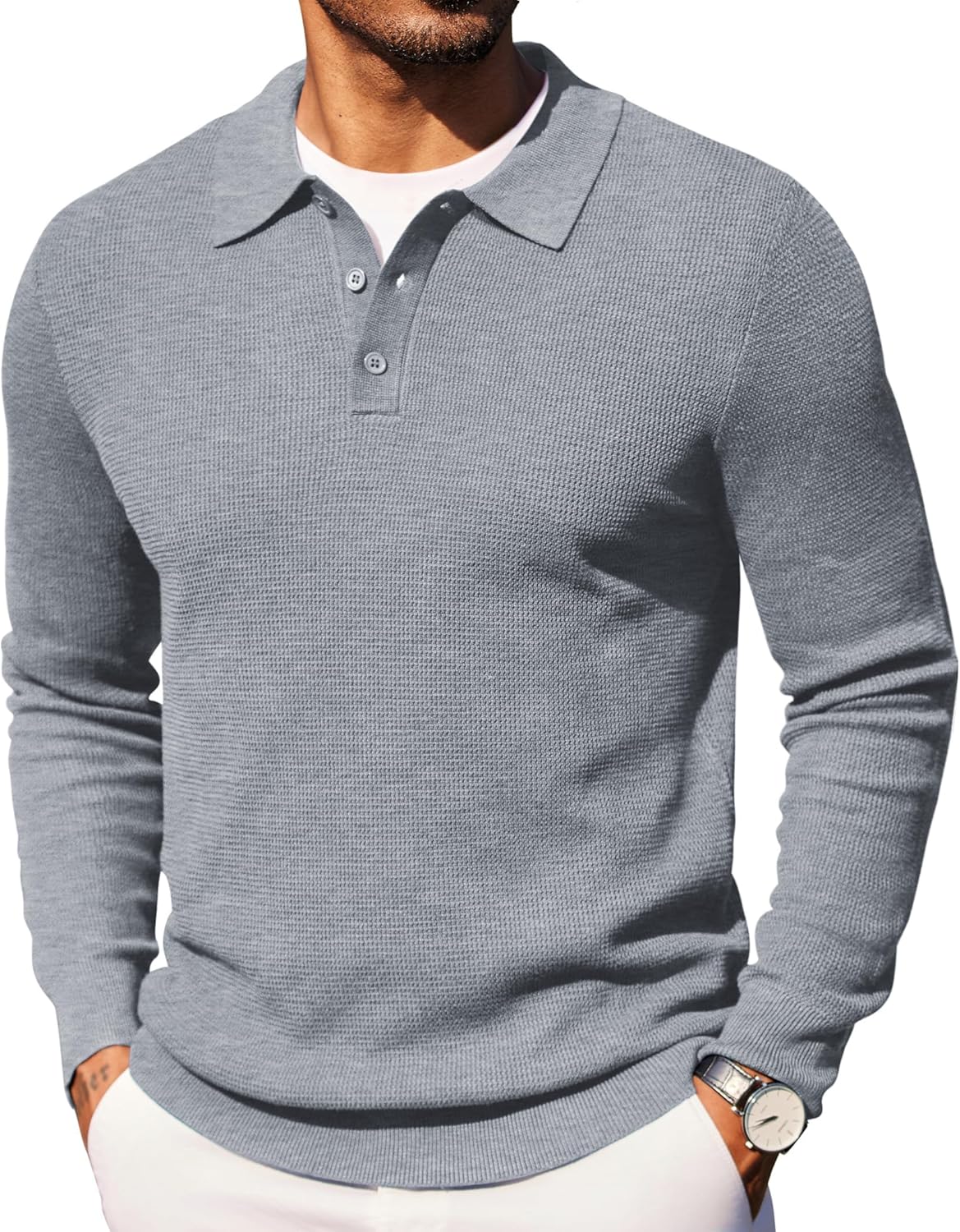 COOFANDY Men's Knit Polo Long Sleeve Sweater for Casual Style