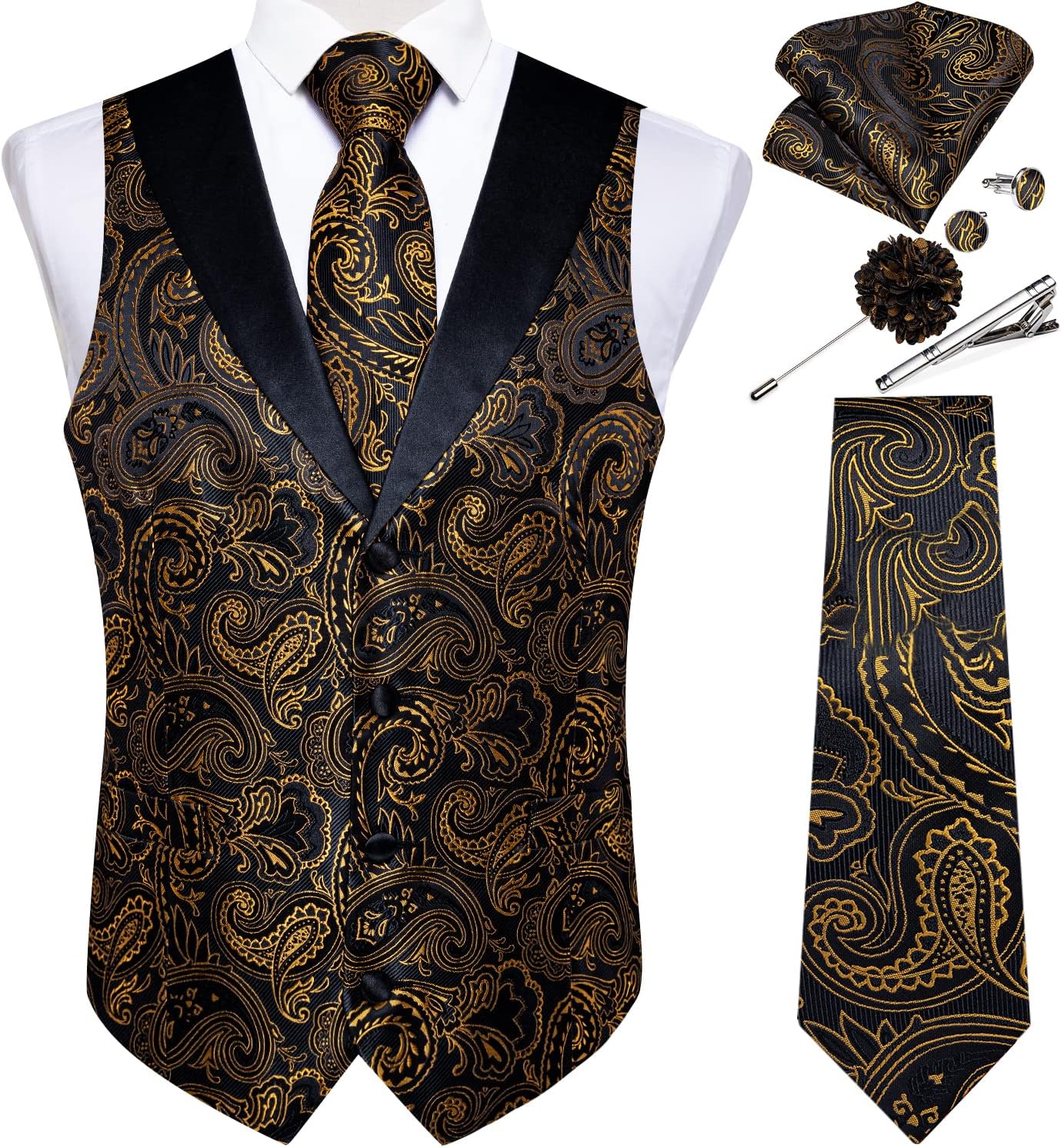 DiBanGu Mens Paisley Suit Vest Set for Weddings and Parties