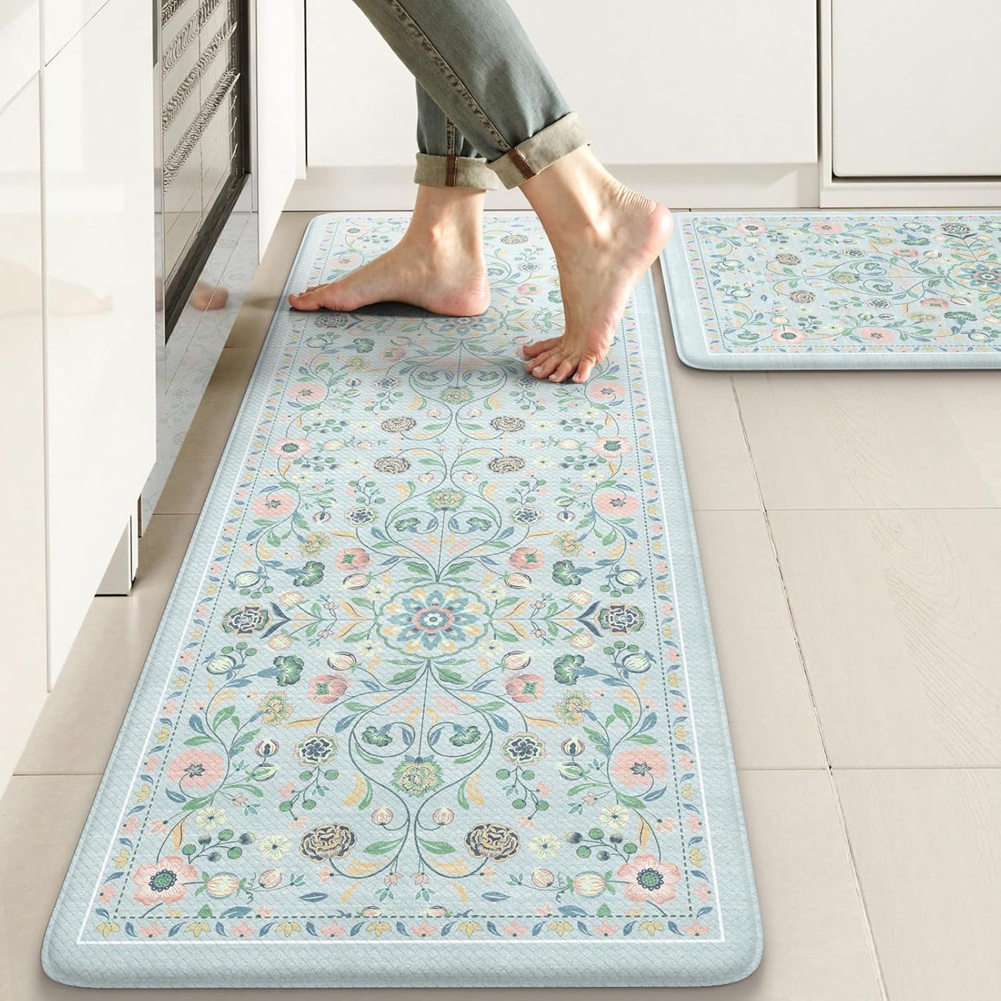 KIMODE Comfort Anti Fatigue Mats for Kitchen Floor, Boho Style