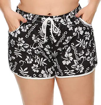 IN'VOLAND Women's Plus Size Swim Shorts Quick Dry Floral Print
