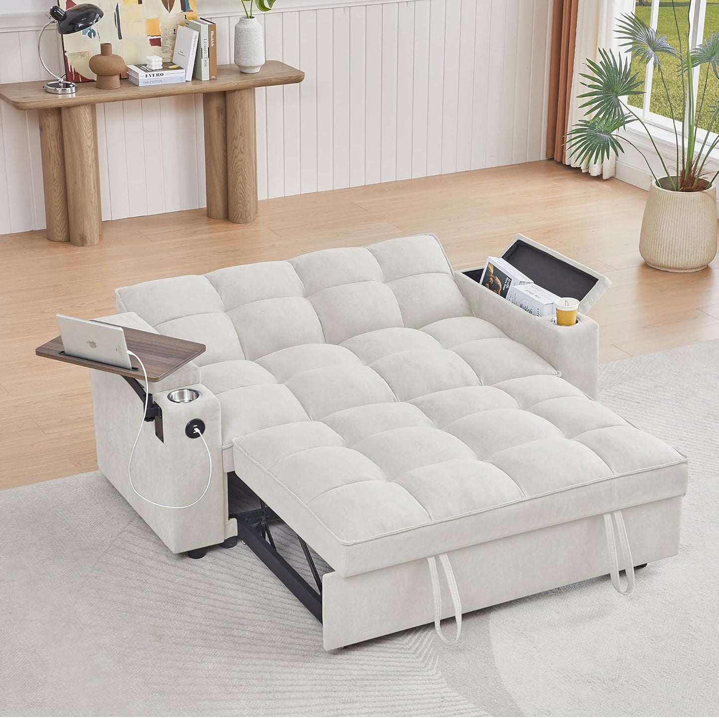 65 Convertible Sleeper Sofa Bed with Pull-Out Design for Comfort