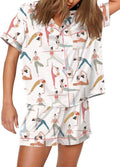 Satin Pajamas for Women Short Sleeve Set - Sport Ball Print