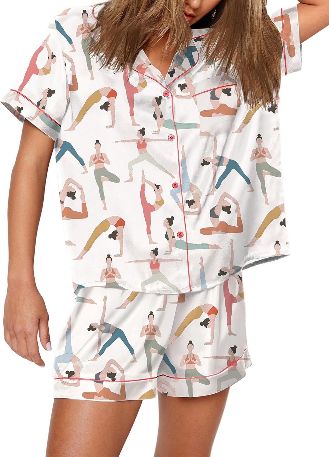 Satin Pajamas for Women Set with Sport Ball Print Pjs XS-XXL