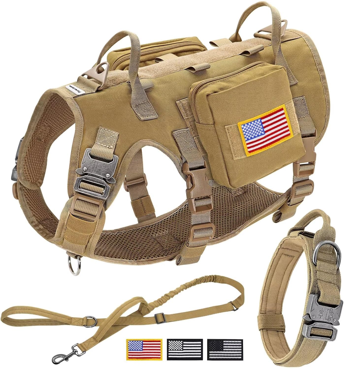 Tactical Dog Harness for Large Dogs with Bungee Leash Set