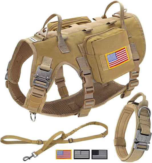 Tactical Dog Harness for Large Dogs with Bungee Leash Set